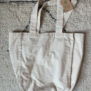 Organic cotton canvas reusable sustainable grocery picnic tote bag bottle slots